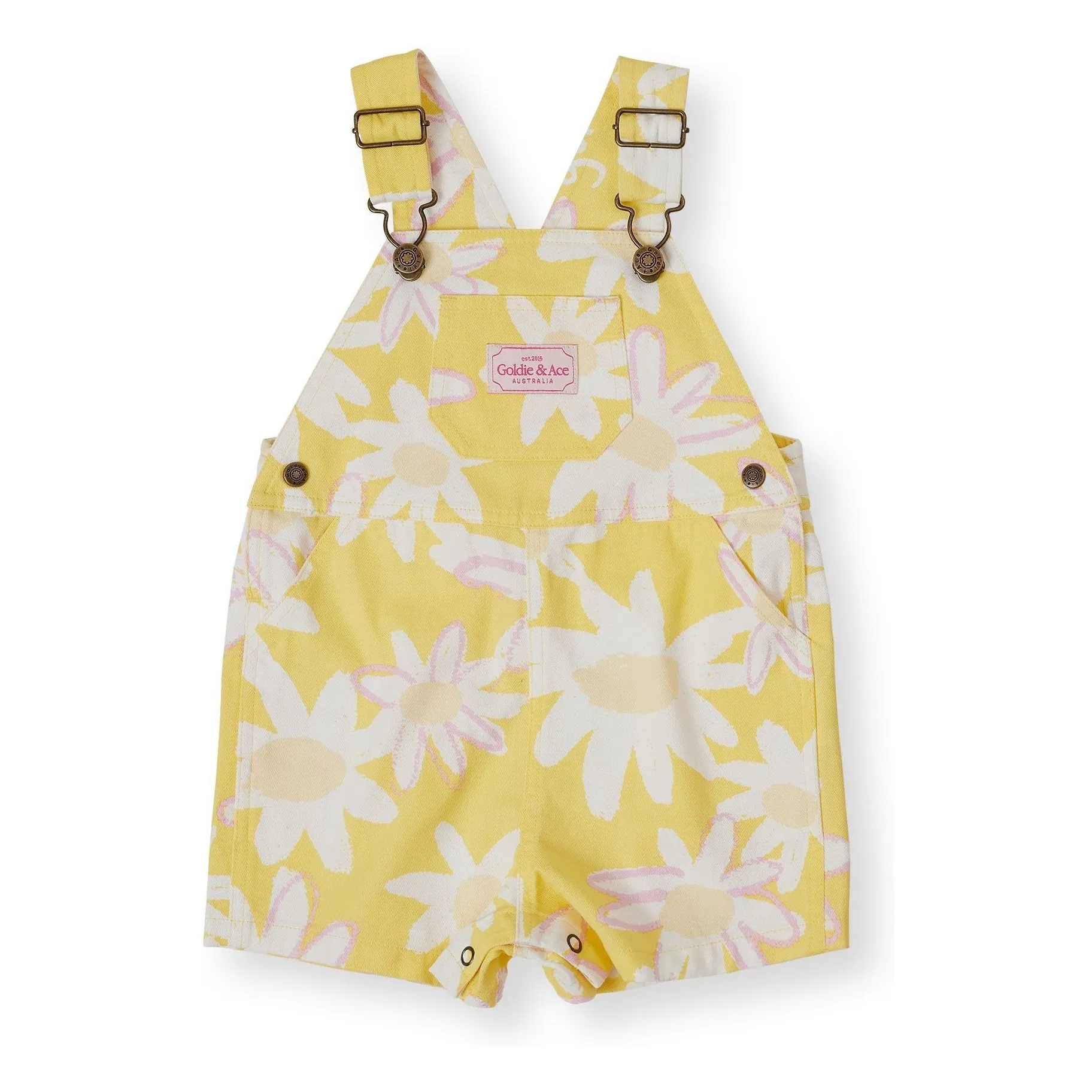 Goldie + Ace Yellow Short Flowery Dungarees