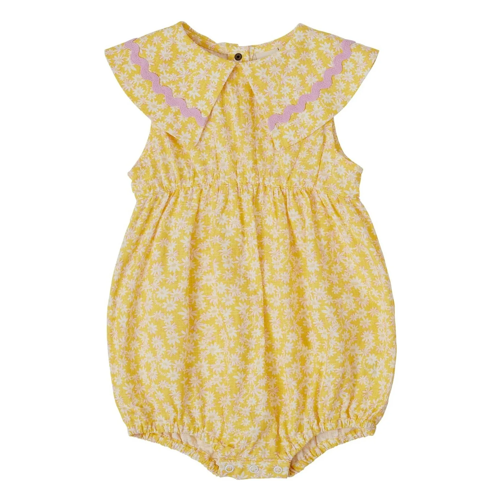 Goldie + Ace Yellow Fleurie Linen Romper