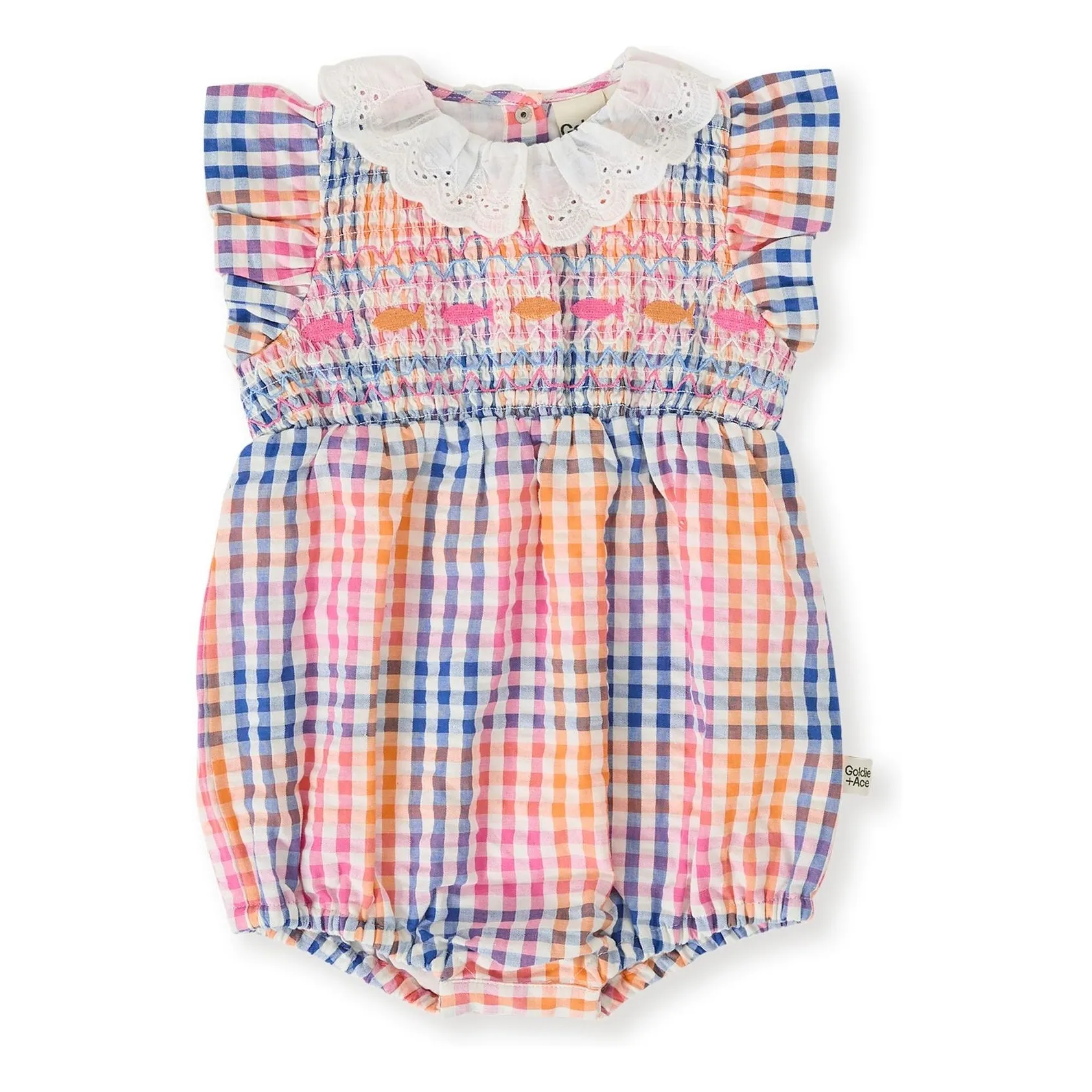 Goldie + Ace Blue Smocked Carreaux Romper