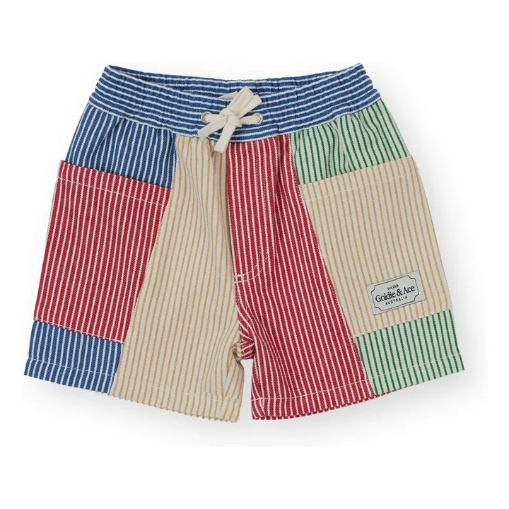 Pantalones cortos de rayas patchwork | Rojo- Imagen del producto n°0