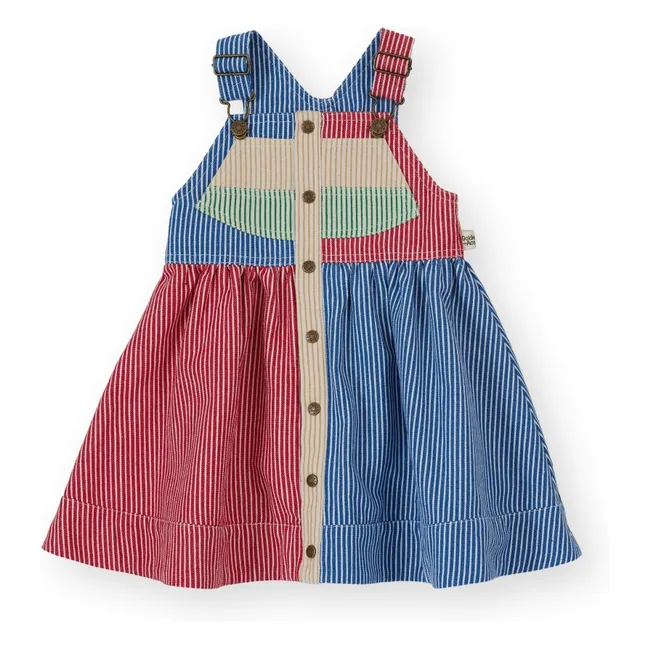 Vestido con peto a rayas patchwork | Rojo