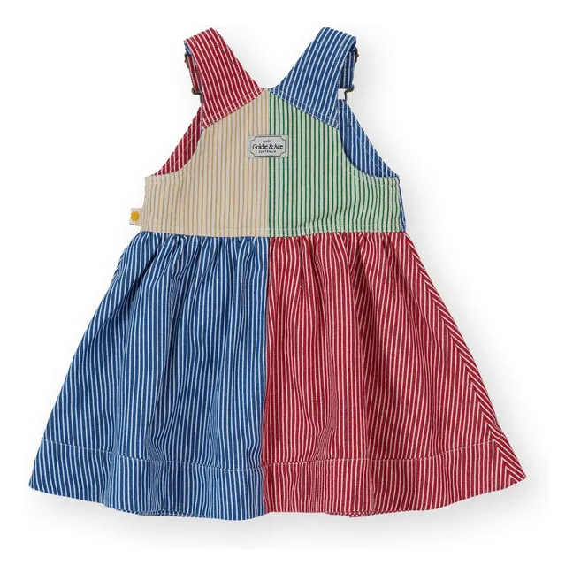 Vestido con peto a rayas patchwork | Rojo