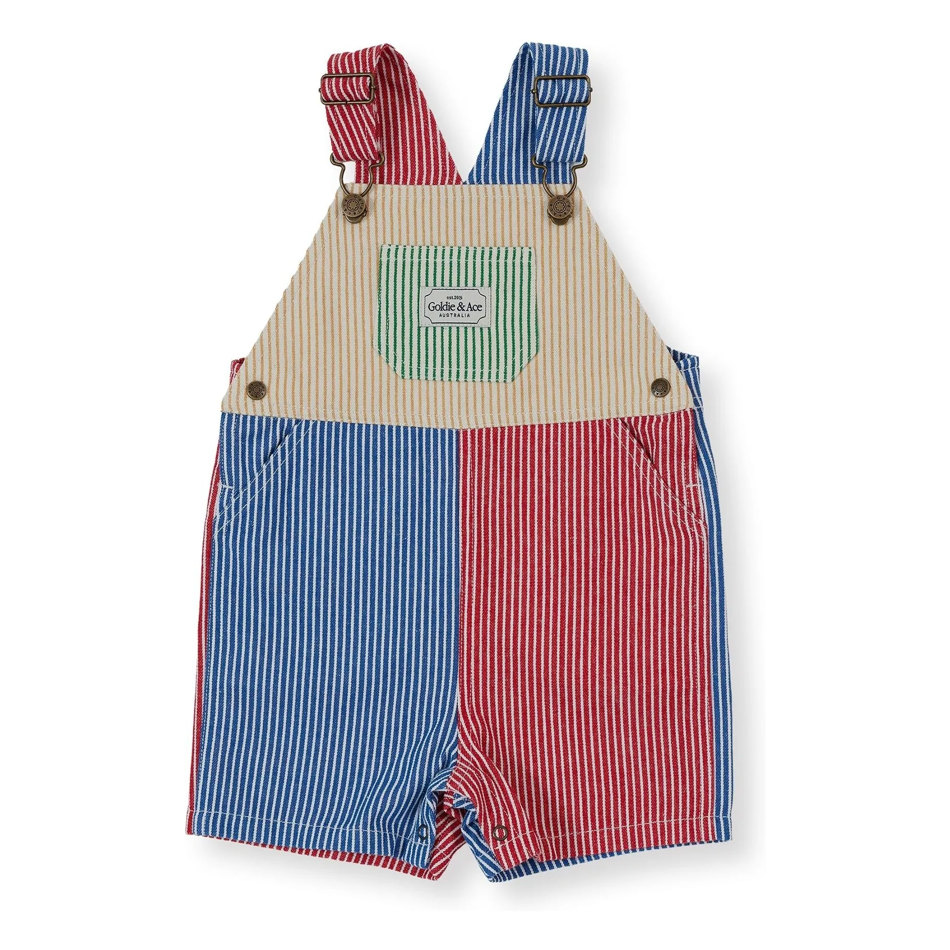 Goldie + Ace Red Striped Patchwork Short Dungarees
