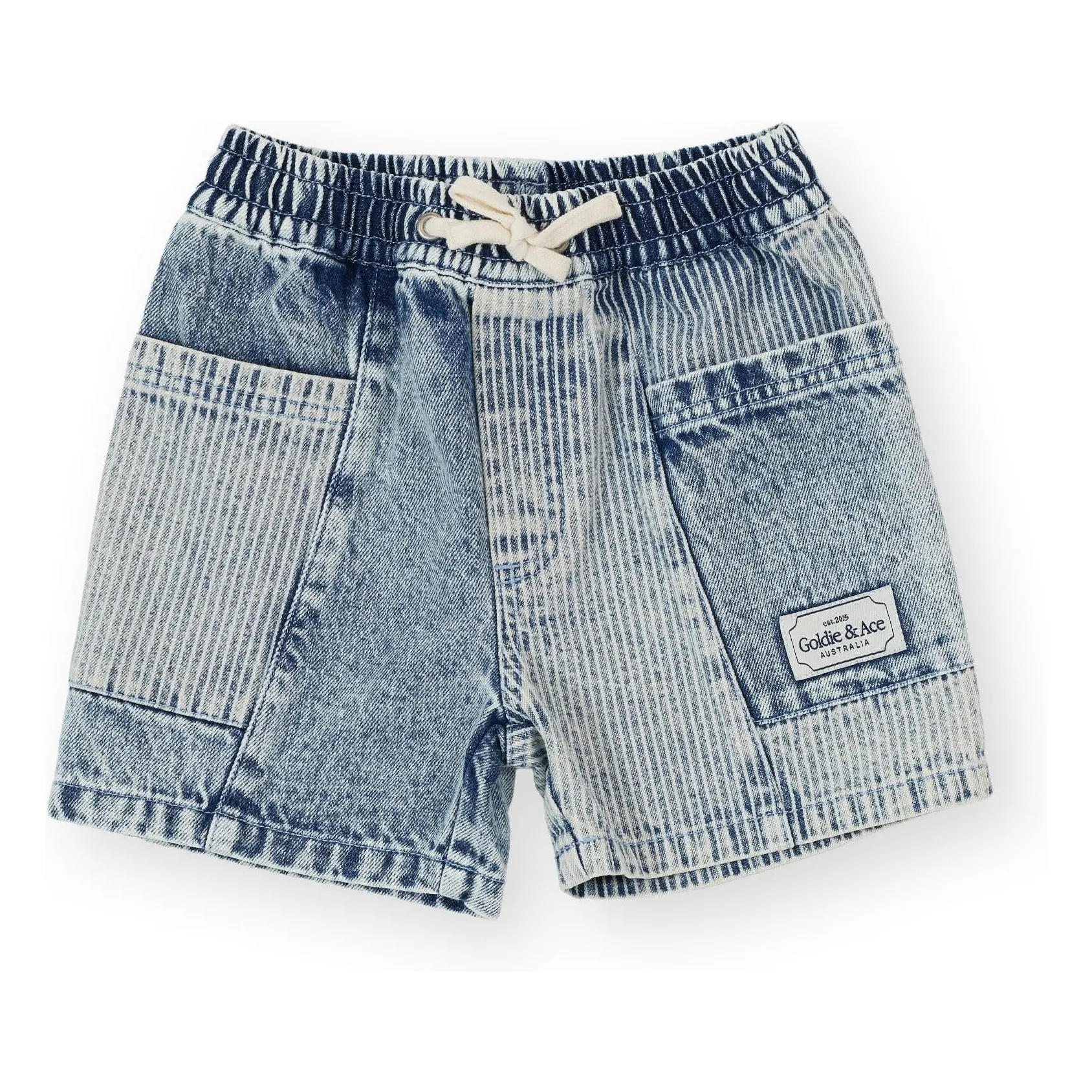 Goldie + Ace Blue Striped Denim Shorts