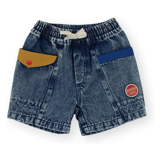 Short Denim Colorblock Vintage | Bleu