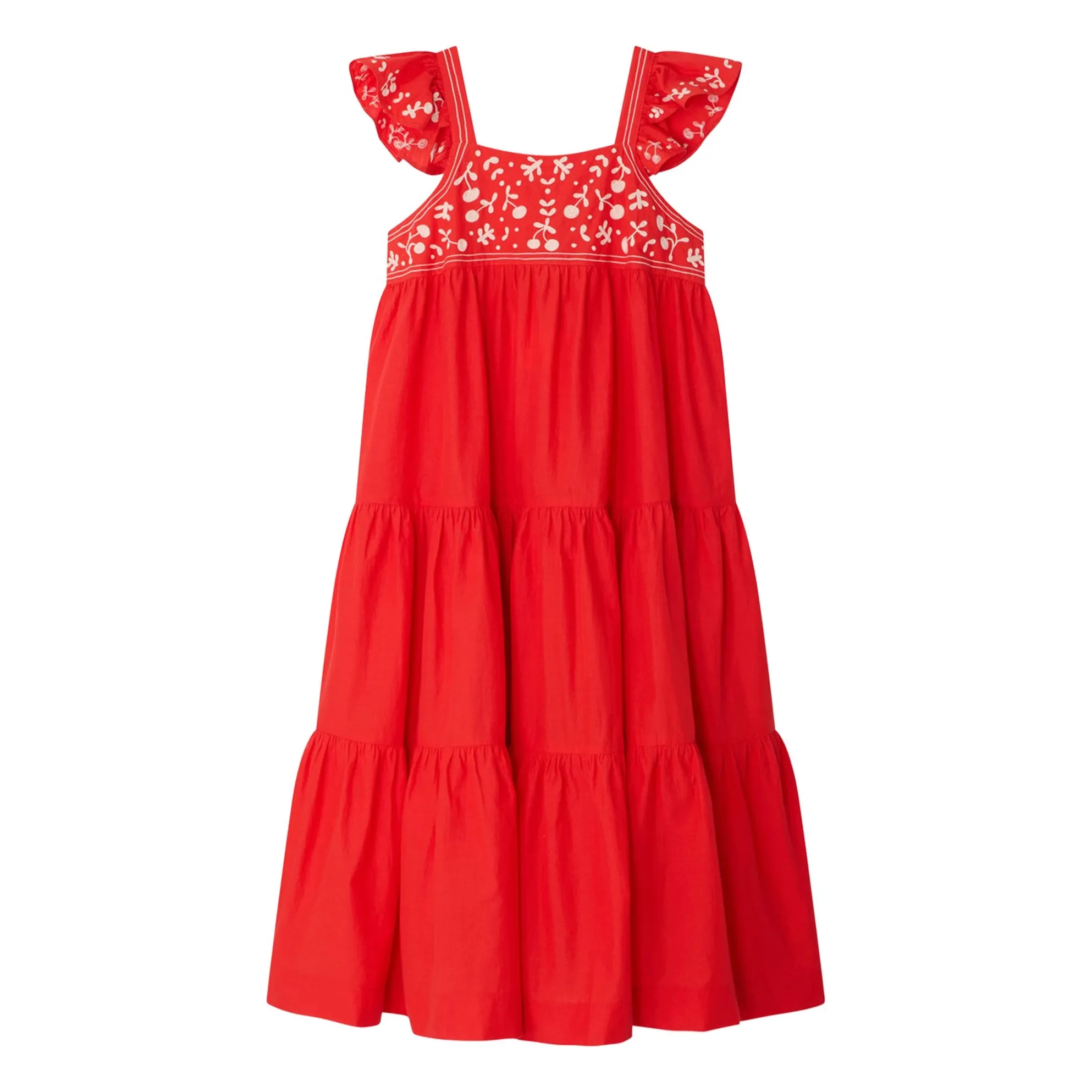 Bonpoint Girls Rouge Coquelicot Cora Organic Cotton Dress