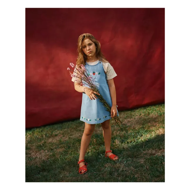 Robe Tablier Denim Fraises | Bleu