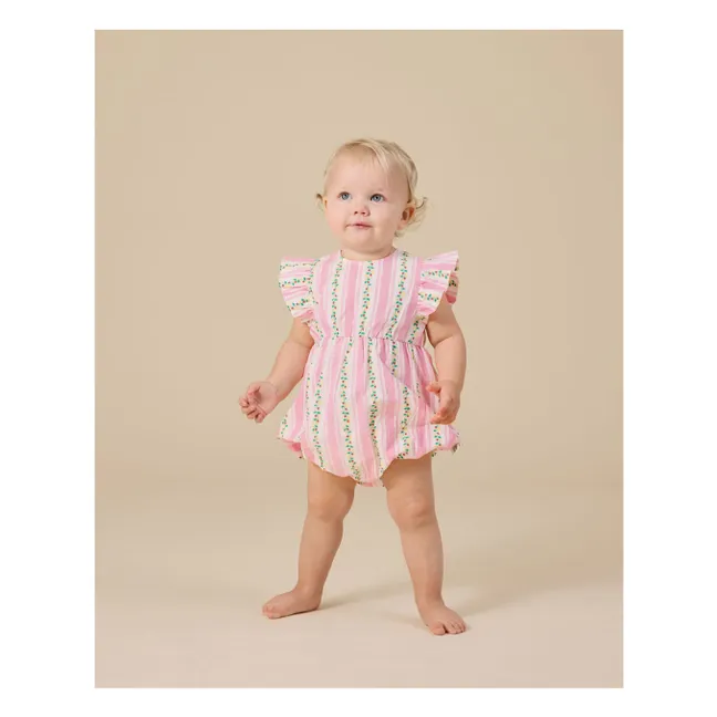 Pelele de fresas a rayas | Rosa