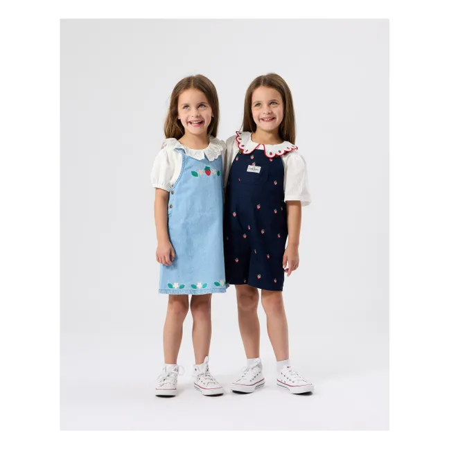 Robe Tablier Denim Fraises | Bleu