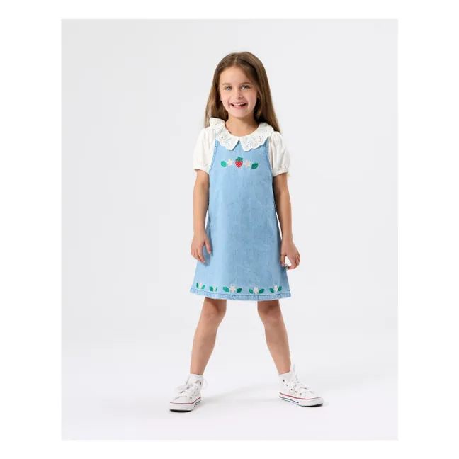 Vestido delantal vaquero fresa | Azul