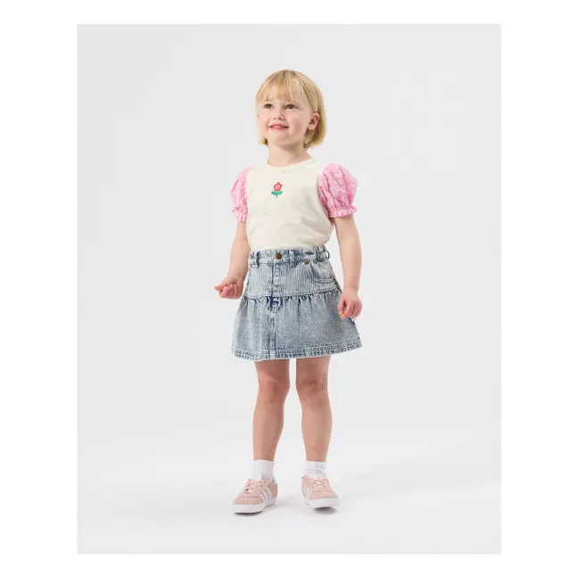 Camiseta de manga abullonada Vichy | Marfil