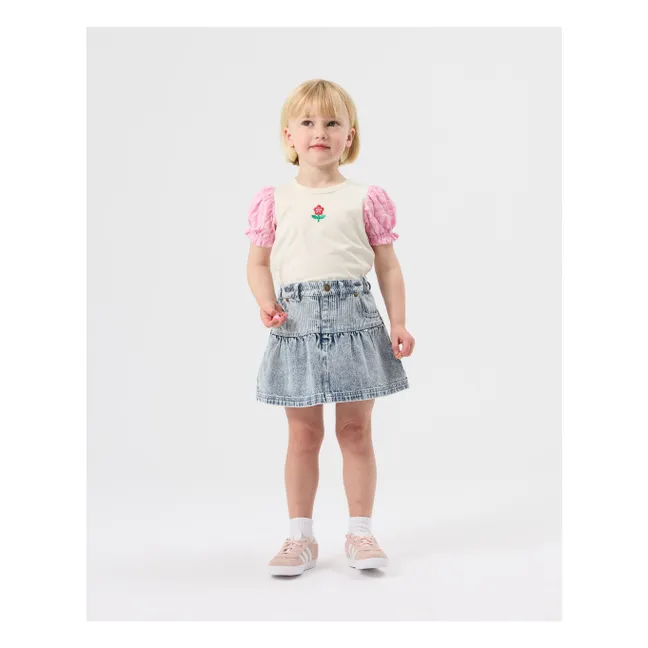 Camiseta de manga abullonada Vichy | Marfil