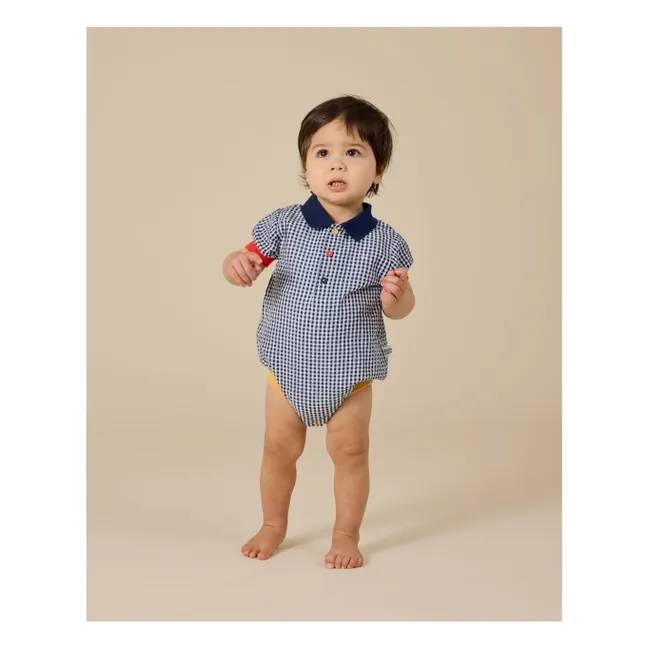 Barboteuse Col Polo Vichy | Bleu marine