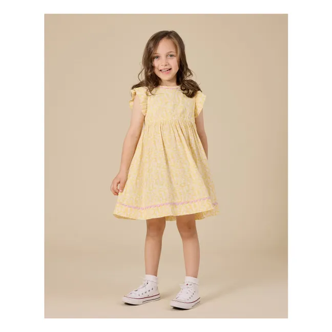 Vestido floral de lino | Amarillo