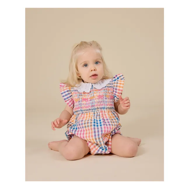 Barboteuse Smockée Carreaux | Bleu