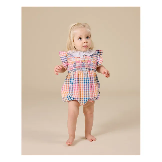 Barboteuse Smockée Carreaux | Bleu