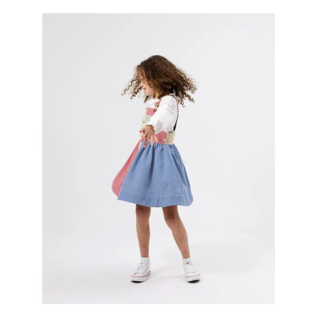 Vestido con peto a rayas patchwork | Rojo