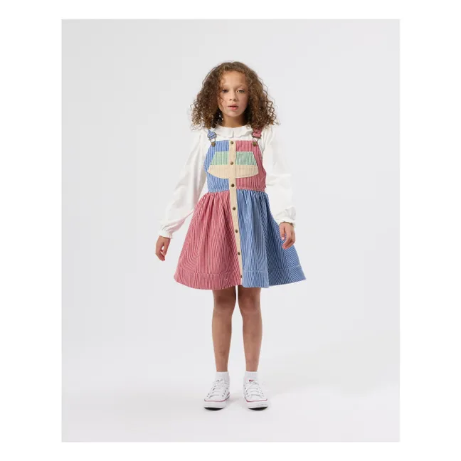 Vestido con peto a rayas patchwork | Rojo