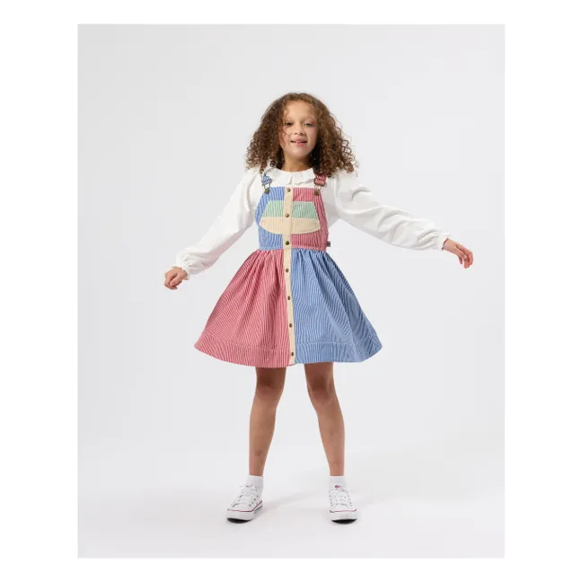 Vestido con peto a rayas patchwork | Rojo