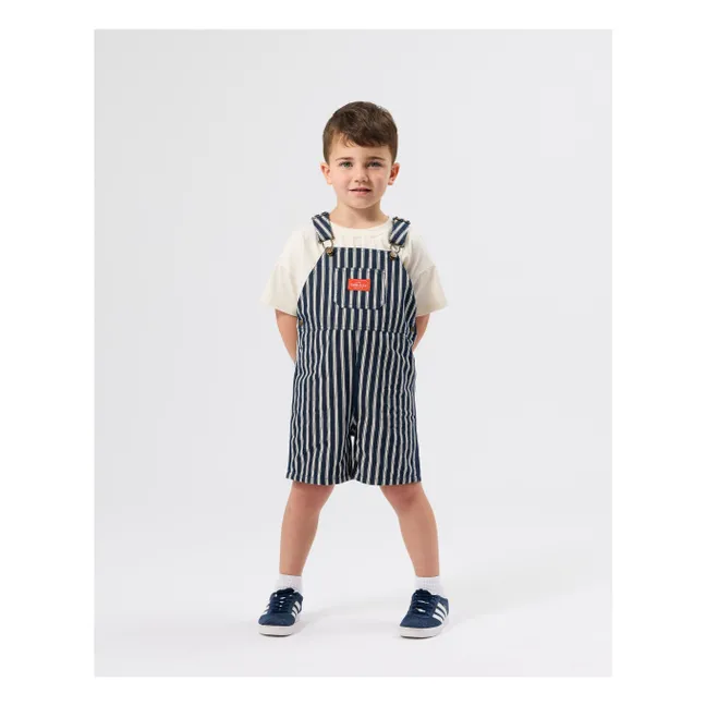 Striped Short Dungarees | Dark Blue