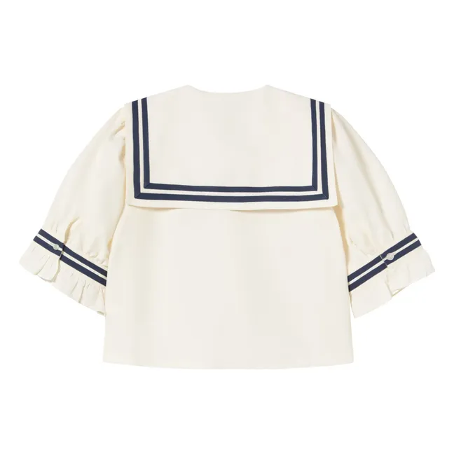 Blusa con volantes de lino y algodón | Blanco Roto