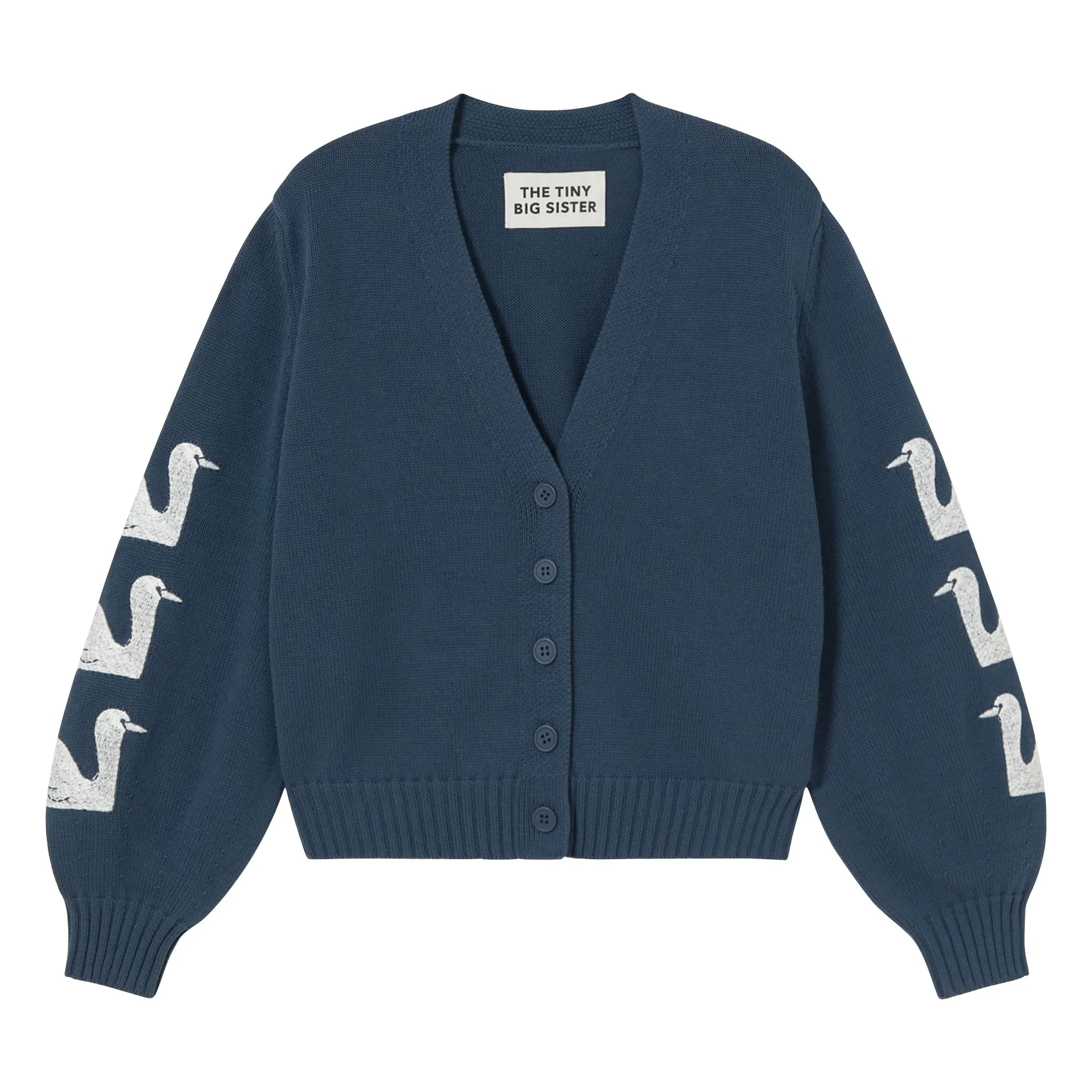 The Tiny Big Sister Navy Blue Cotton Swan Cardigan