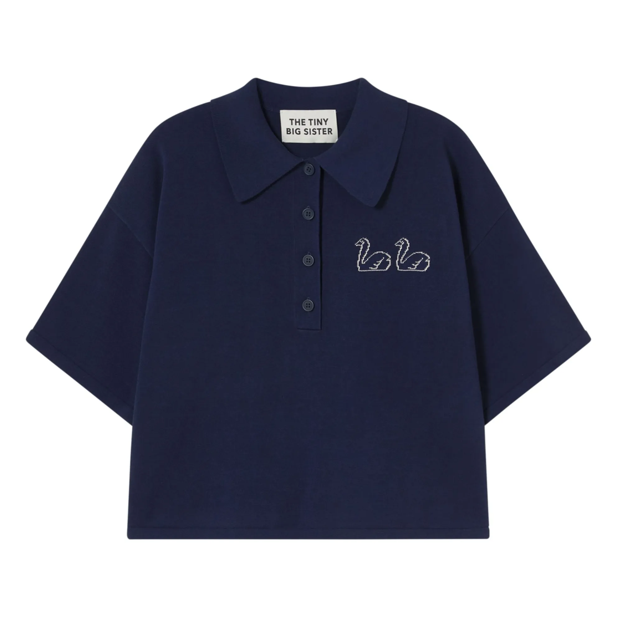 The Tiny Big Sister Navy Blue Cotton Swan Polo