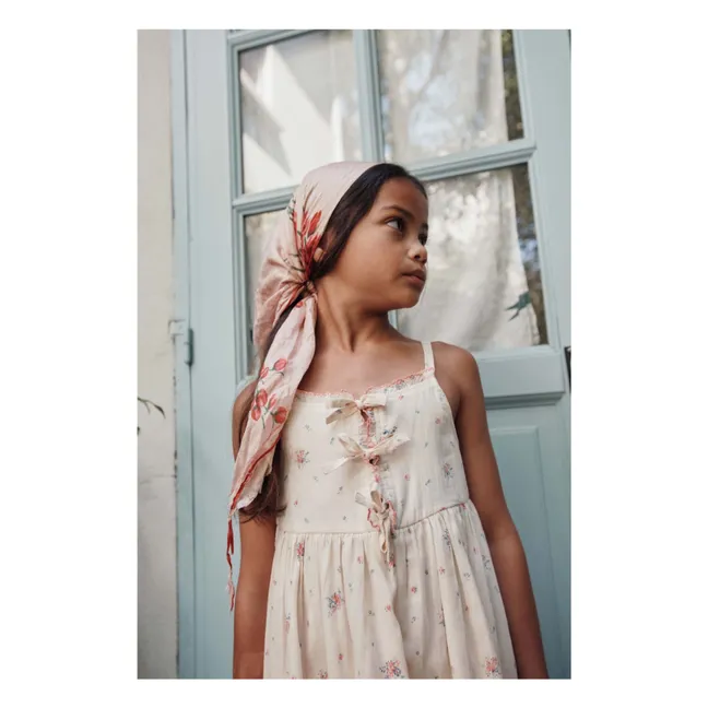 Vestido nudo floral de algodón orgánico | Crema