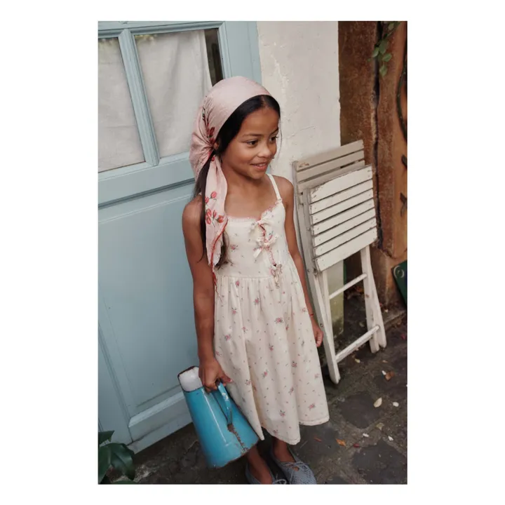 Vestido nudo floral de algodón orgánico | Crema- Imagen del producto n°1