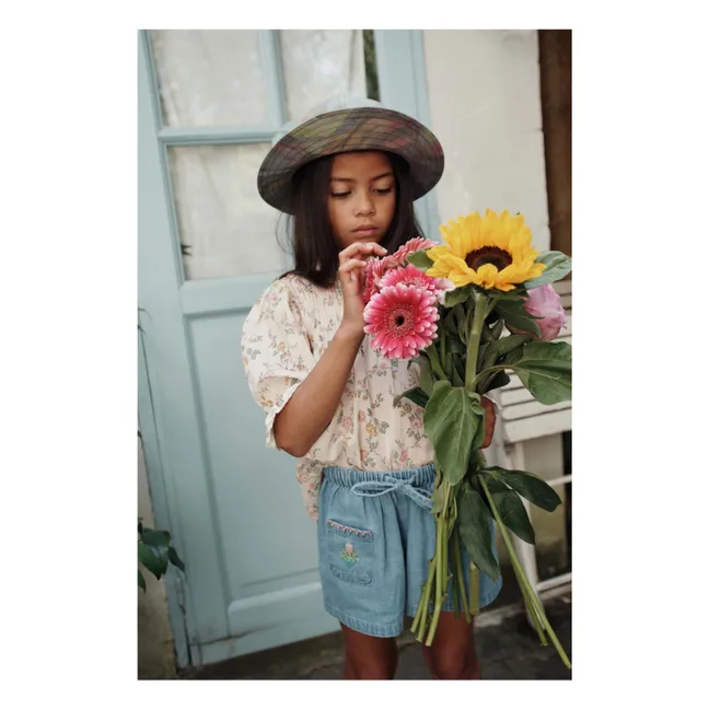 Blouse Froncée Bouffante Fleurie Coton Bio | Rose pâle