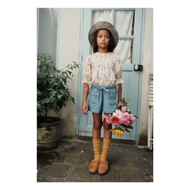 Embroidered Denim Shorts | Blue