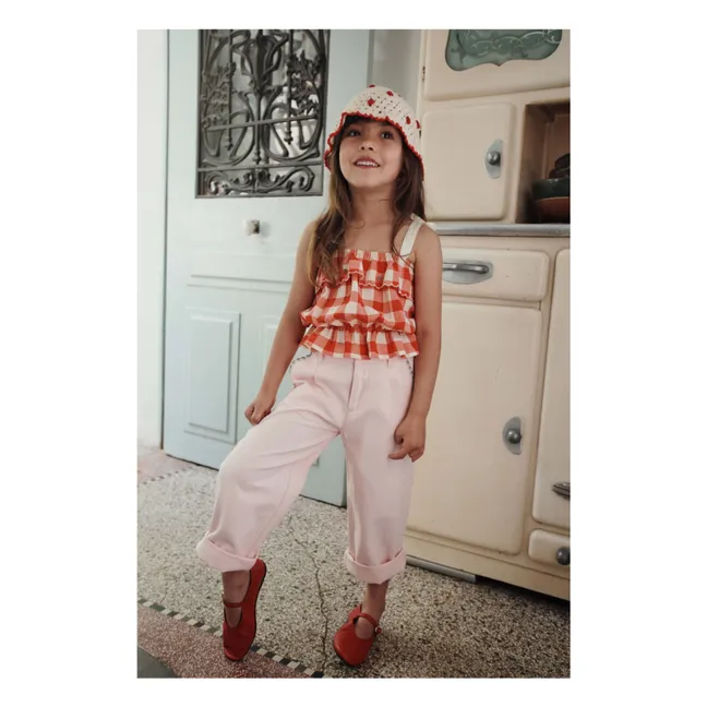 Top de cuadros bordados de algodón orgánico | Rojo