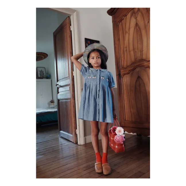 Vestido Chambray Smocked | Azul