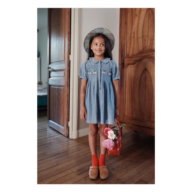 Vestido Chambray Smocked | Azul