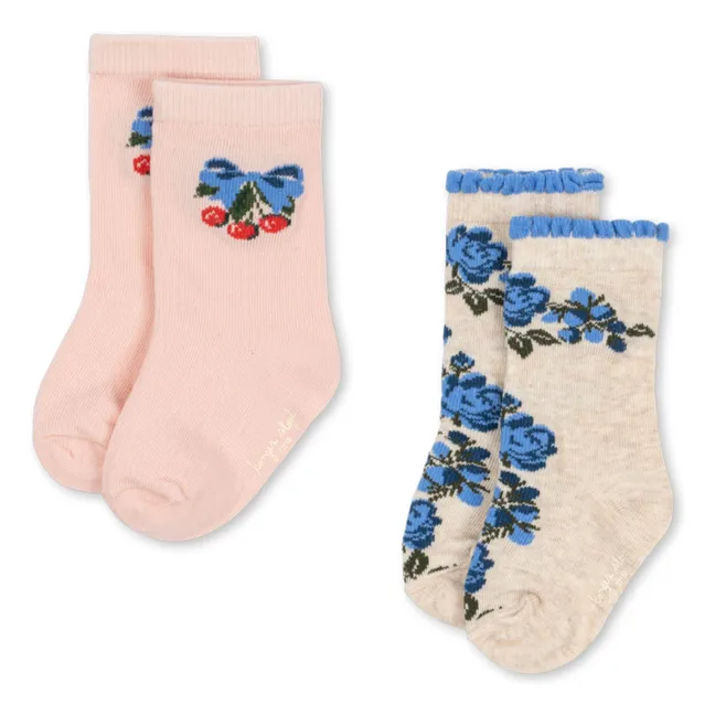 Lote de 2 pares de calcetines de flores | Rosa