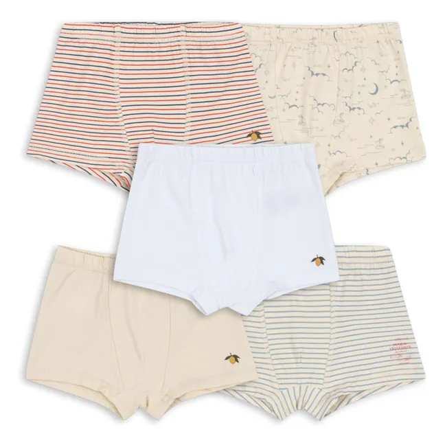 Lot de 5 Boxers Rayés Coton Bio | Beige