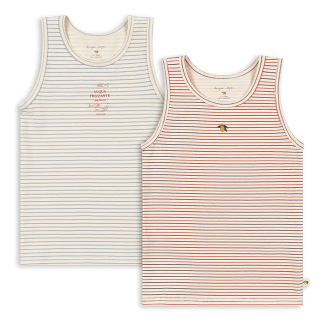 Set of 2 Striped Organic Cotton Tank Tops | Beige