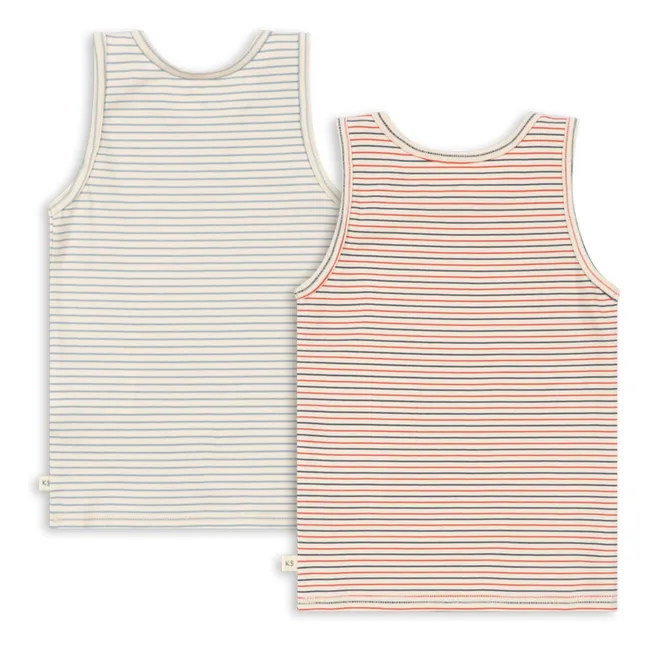 Lot de 2 Débardeurs Rayés Coton Bio | Beige