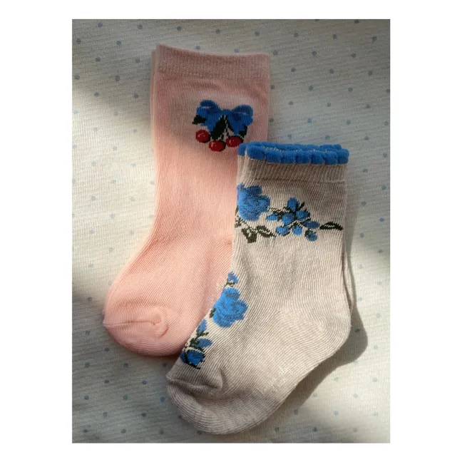 Set of 2 Pairs of Flowery Socks | Pink