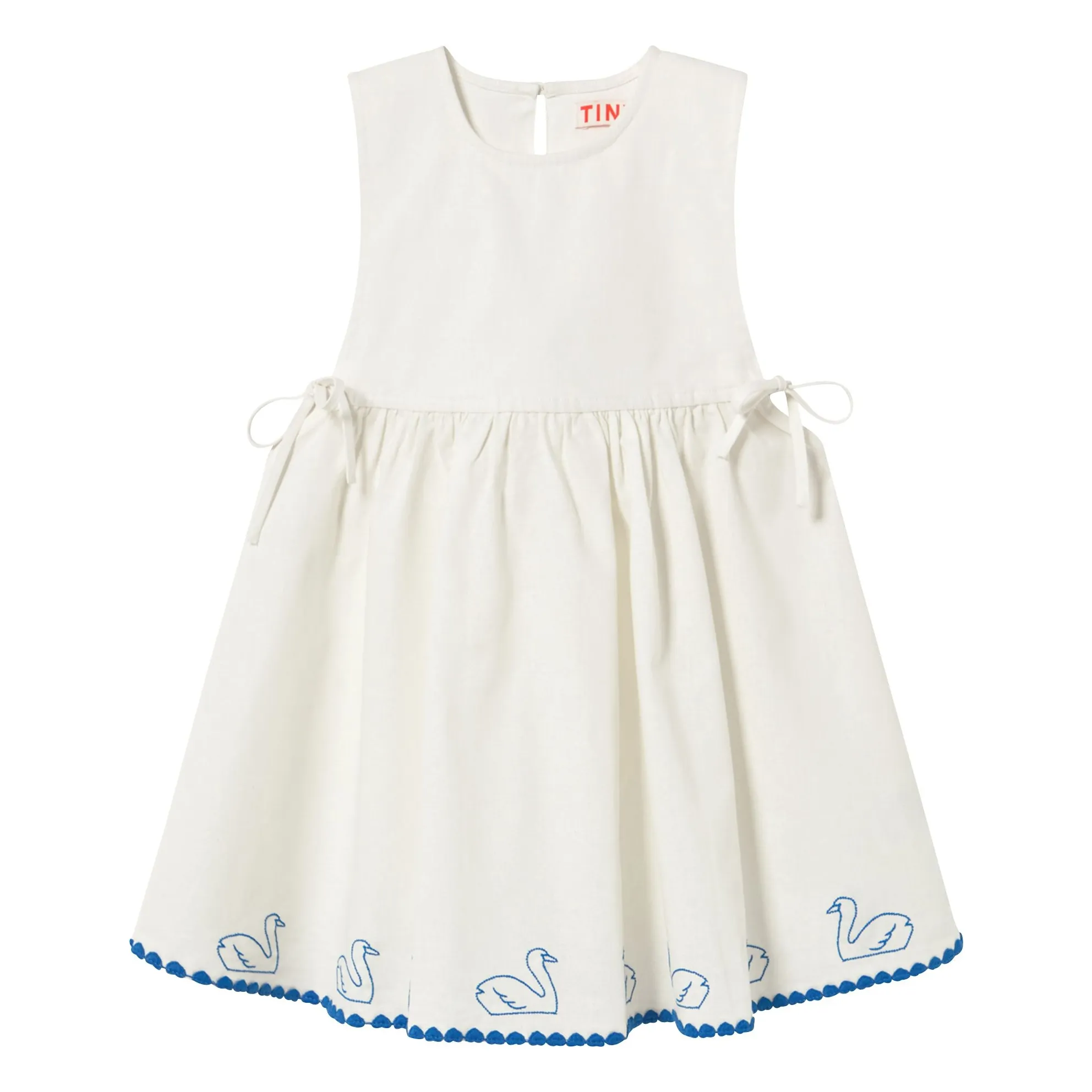 Tinycottons White Dress Swans Linen