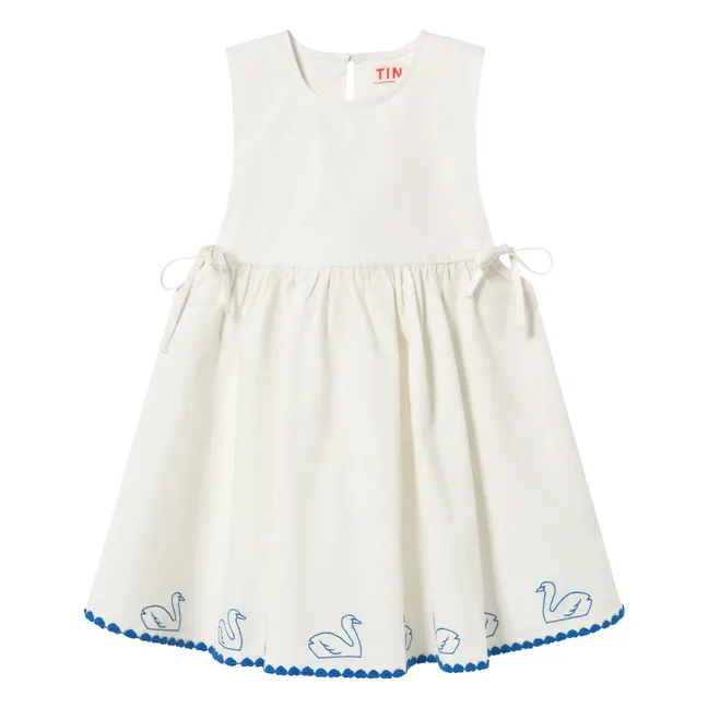 Kleid Schwäne Leinen | Weiß