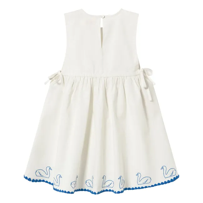 Kleid Schwäne Leinen | Weiß