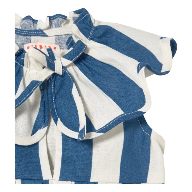 Body de lino a rayas con volantes | Azul