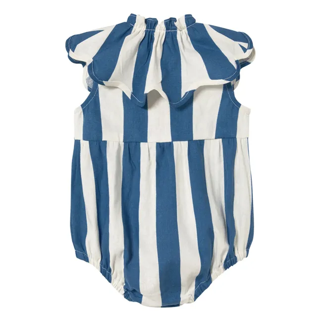 Linen Striped Ruffle Bodysuit | Blue