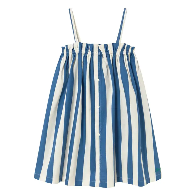 Vestido de lino a rayas sin tirantes | Azul