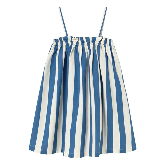 Abito in lino a righe senza spalline | Blu