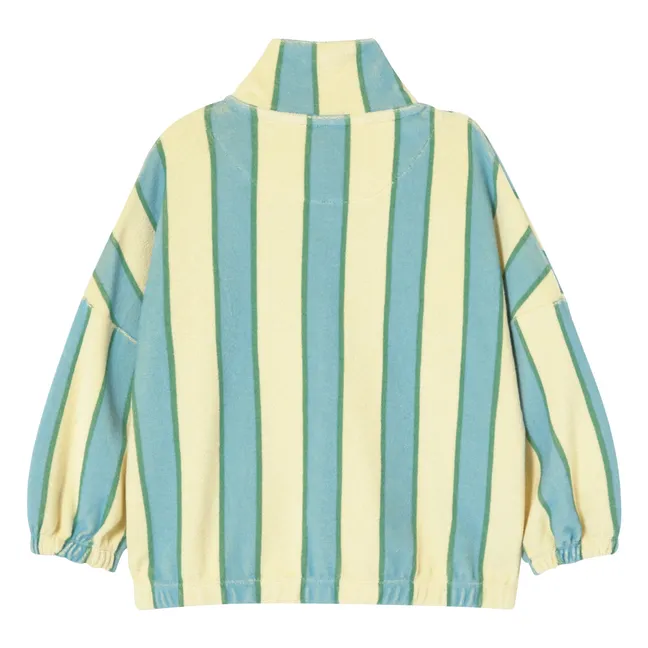 Sweat Boutonné Col Montant Rayé Coton Bio | Jaune pâle