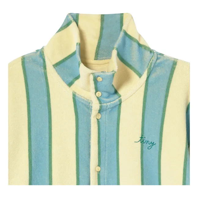 Sweat Boutonné Col Montant Rayé Coton Bio | Jaune pâle