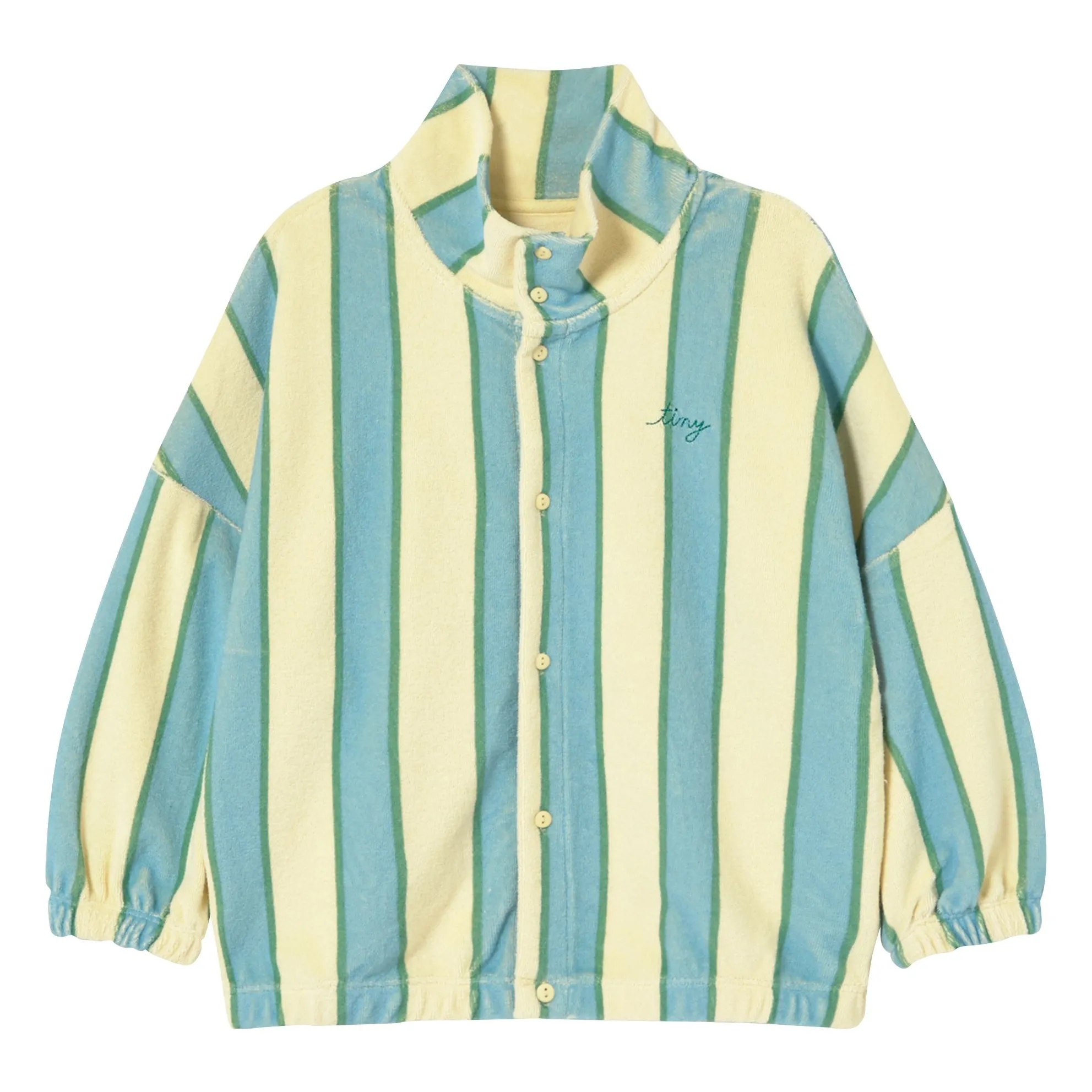 Tinycottons Pale Yellow Organic Cotton Striped Stand-Up Collar Button-Down Sweatshirt