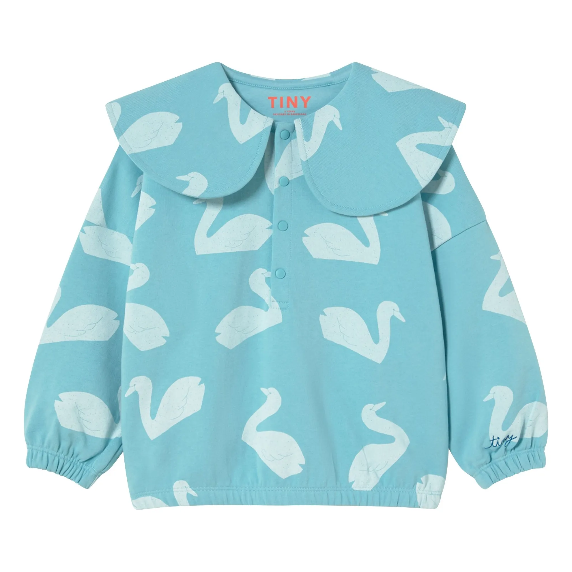 Tinycottons Light Blue Buttoned Neck Sweat Swans